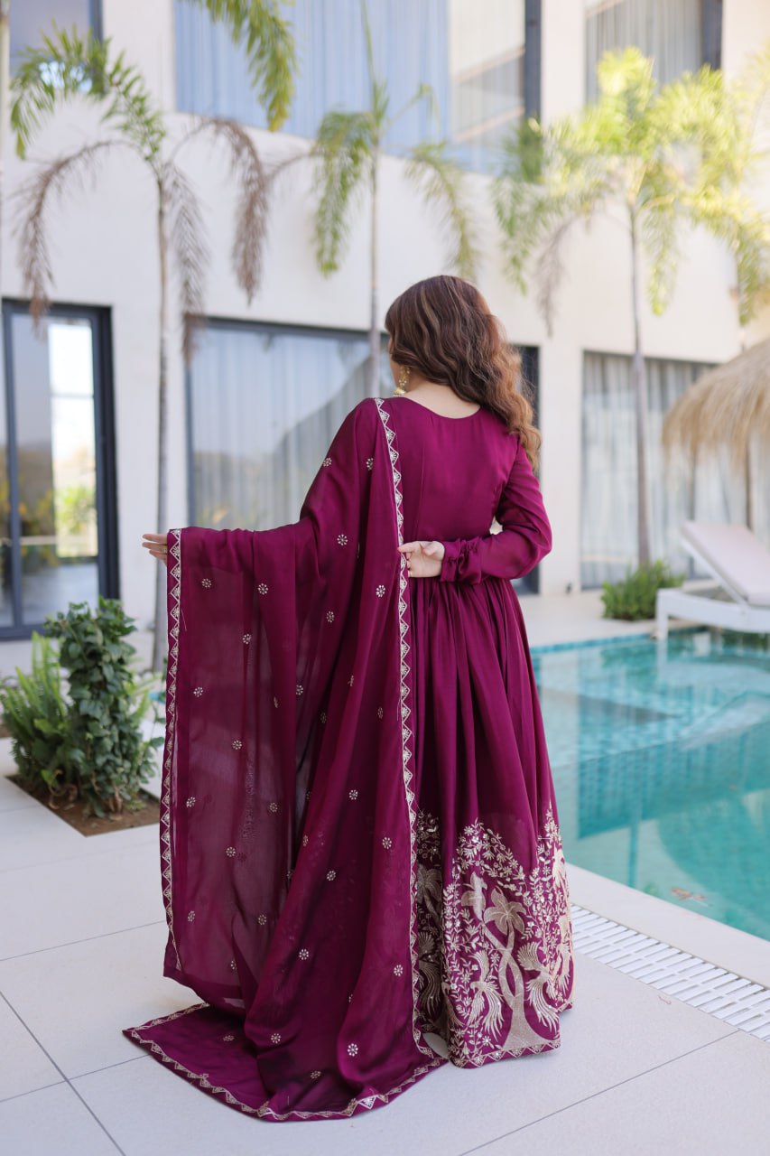 Wine Crush Embroidered Anarkali Gown ClothsVilla