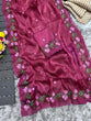 Load image into Gallery viewer, Wine Crush Silk Saree with Intricate Floral Embroidery &amp; Matching Blouse ClothsVilla