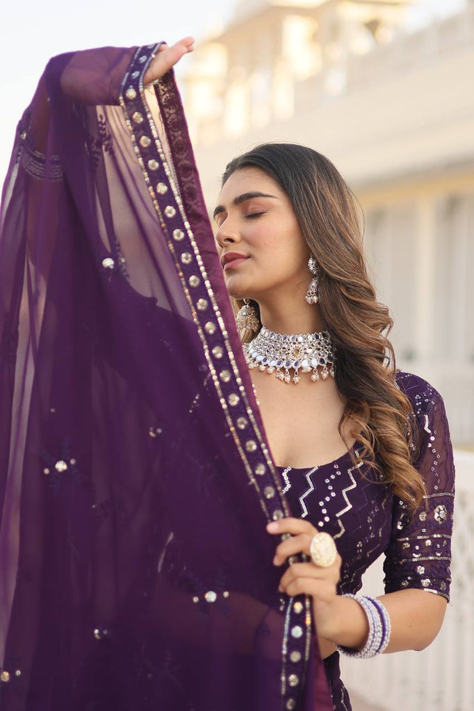 Wine Colour Lehenga With Jewellery This Elegant Wine Colour Engagement Lehenga With Super Styled Hand Embroidery Wine Colour Lehenga With Jewellery This Elegant Wine Colour Engagement Lehenga With Super Styled Hand Embroidery