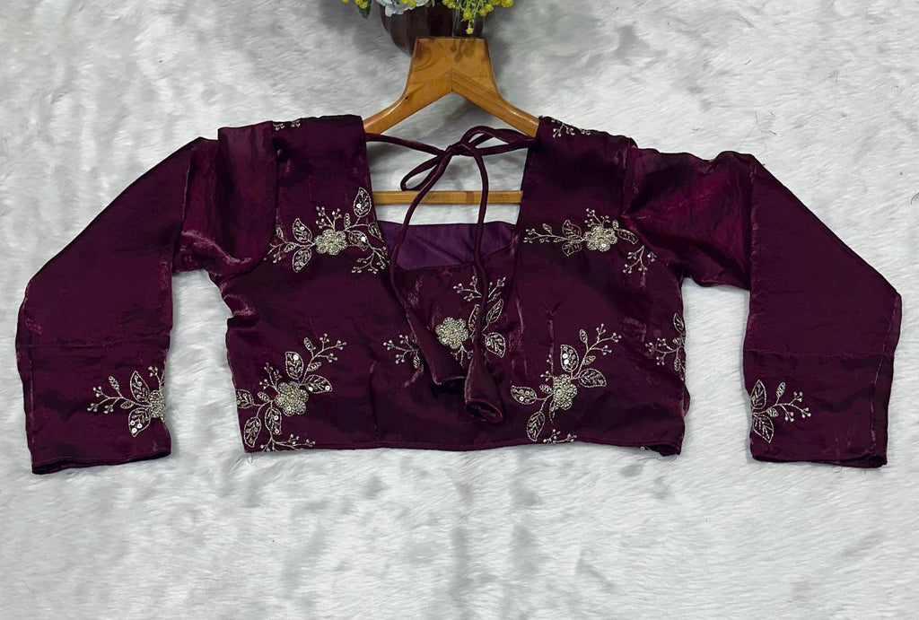 Wine Designer Heavy Fandy Satin Embroidered Peplum Lehenga Set with Sequins, Zari Work, Belt & Matching Dupatta – Fully Stitched Festive & Party Wear Clothsvilla