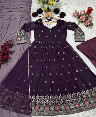 Wine Designer Luxury Anarkali Suit Set ClothsVilla.com