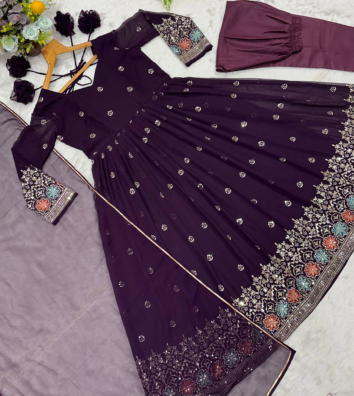 Wine Designer Luxury Anarkali Suit Set ClothsVilla.com