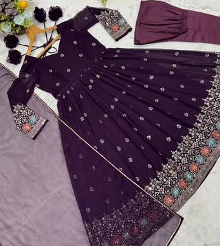 Wine Designer Luxury Anarkali Suit Set ClothsVilla.com