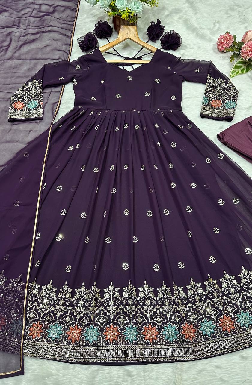 Wine Designer Luxury Anarkali Suit Set ClothsVilla.com