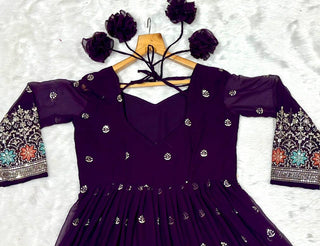 Wine Designer Luxury Anarkali Suit Set ClothsVilla.com