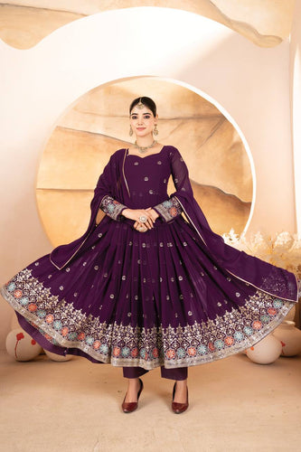 Wine Designer Luxury Anarkali Suit Set ClothsVilla.com