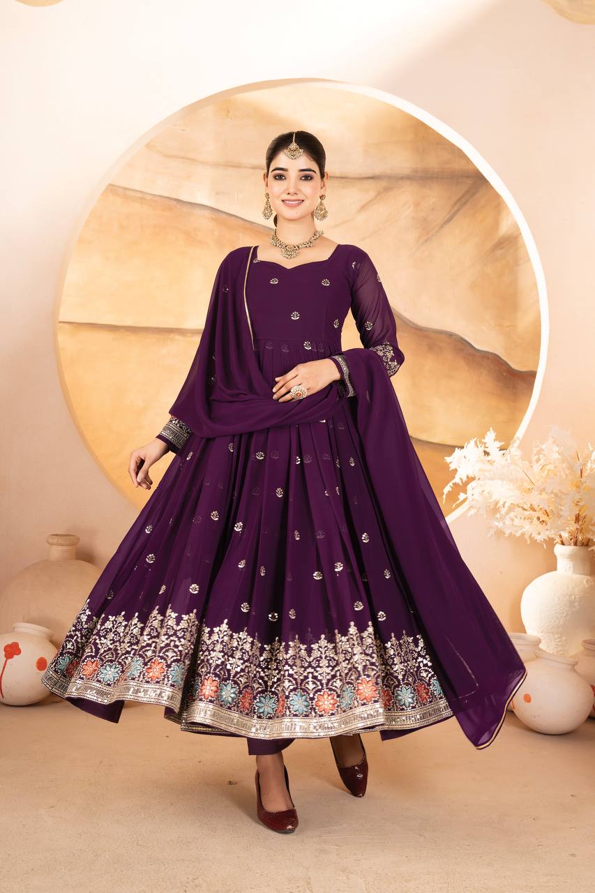 Wine Designer Luxury Anarkali Suit Set ClothsVilla.com Main image