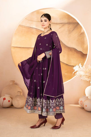 Wine Designer Luxury Anarkali Suit Set ClothsVilla.com