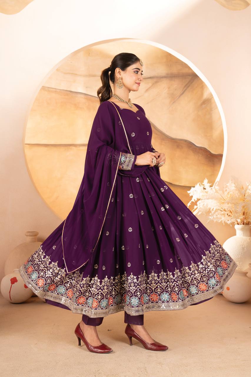 Wine Designer Luxury Anarkali Suit Set ClothsVilla.com