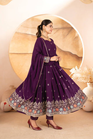 Wine Designer Luxury Anarkali Suit Set ClothsVilla.com