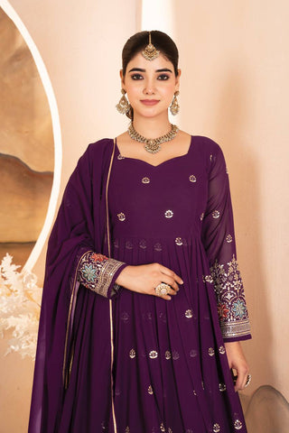 Wine Designer Luxury Anarkali Suit Set ClothsVilla.com