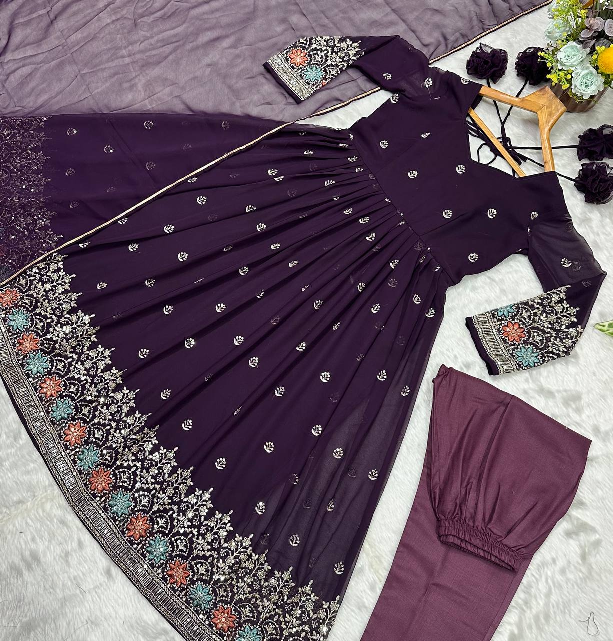 Wine Designer Luxury Anarkali Suit Set ClothsVilla.com