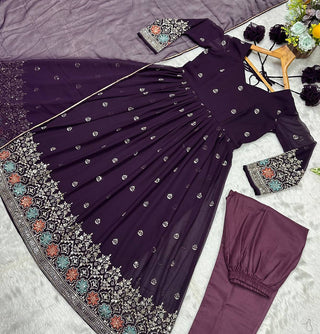 Wine Designer Luxury Anarkali Suit Set ClothsVilla.com