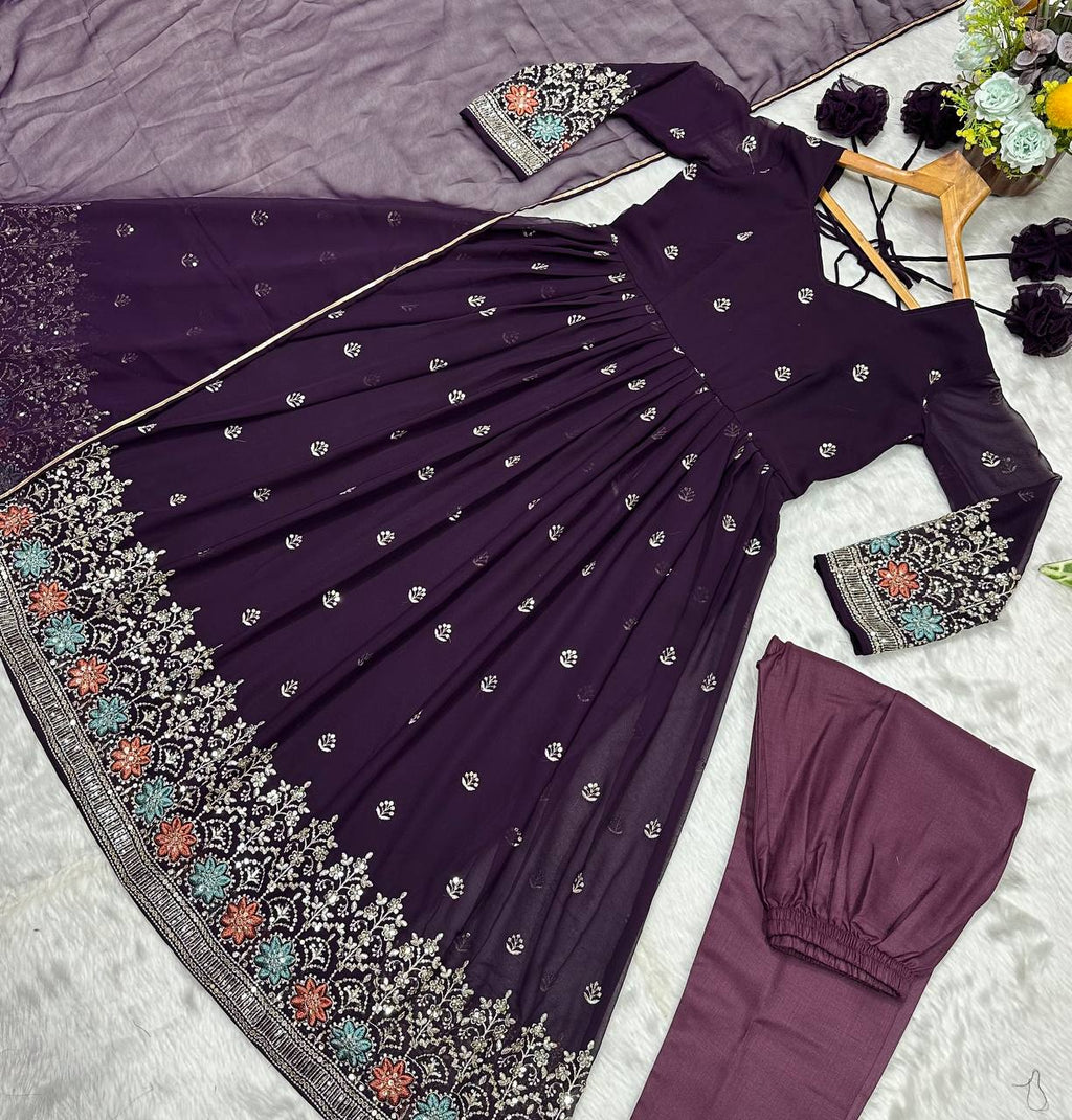 Wine Designer Luxury Anarkali Suit Set ClothsVilla.com
