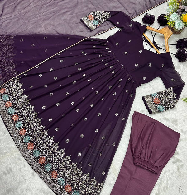 Wine Designer Luxury Anarkali Suit Set ClothsVilla.com