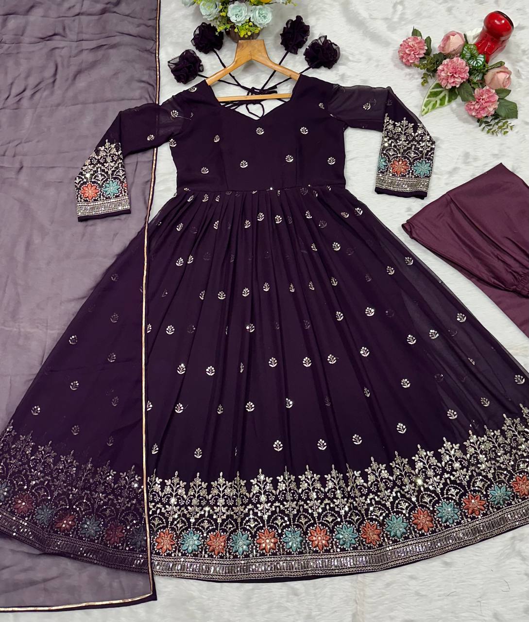 Wine Designer Luxury Anarkali Suit Set ClothsVilla.com