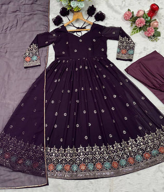 Wine Designer Luxury Anarkali Suit Set ClothsVilla.com