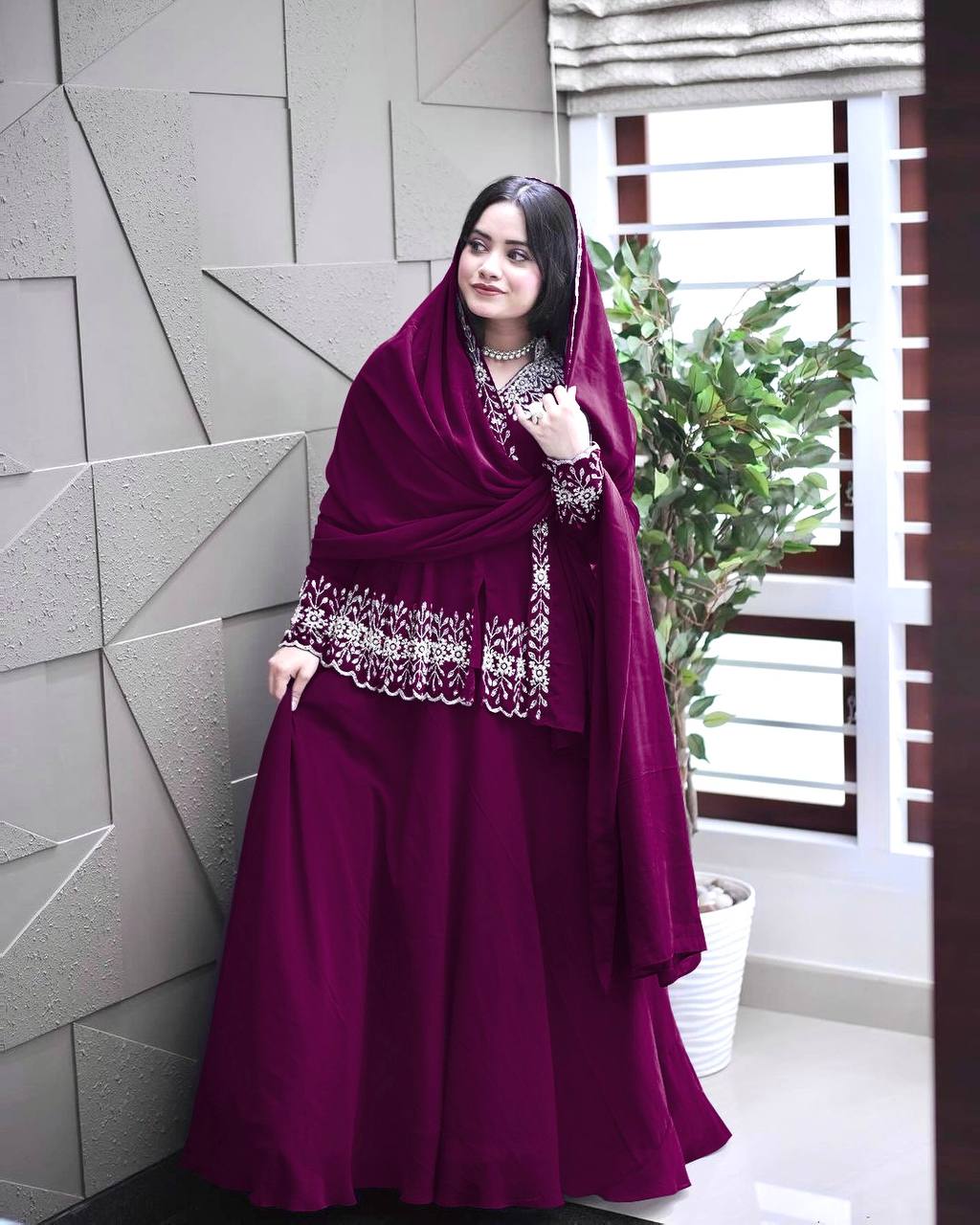 Wine Designer Party Wear Top with Lehenga & Dupatta Set - Sequin Embroidery and Tassel Accents ClothsVilla Main image