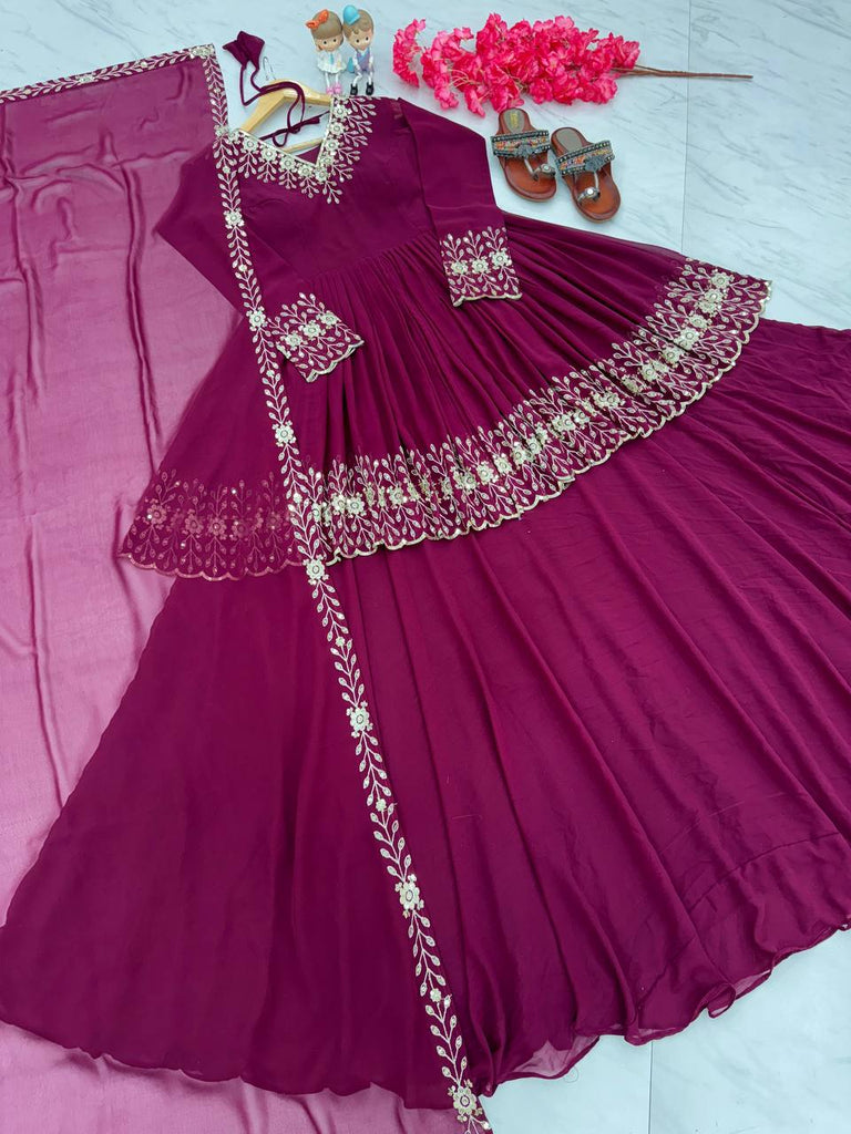 Wine Designer Party Wear Top with Lehenga & Dupatta Set - Sequin Embroidery and Tassel Accents ClothsVilla