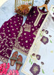 Load image into Gallery viewer, Wine Designer Pure Fendi Silk Heavy Embroidered Kurta Palazzo Set with 5 mm Sequins, Rivet Moti Work &amp; Digital Printed Tabby Silk Dupatta ClothsVilla.com