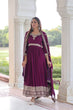 Load image into Gallery viewer, Wine Designer Vichitra Silk Sequins Embroidered Gown with 3-Meter Flair &amp; Matching Dupatta – Fully Stitched Festive &amp; Wedding Wear ClothsVilla
