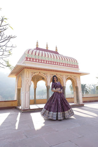 Wine Designer Viscose Jacquard Lehenga Choli & Dupatta Set with Sequins ClothsVilla