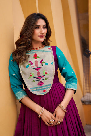 Wine Designer Zari Work Full Gown ClothsVilla