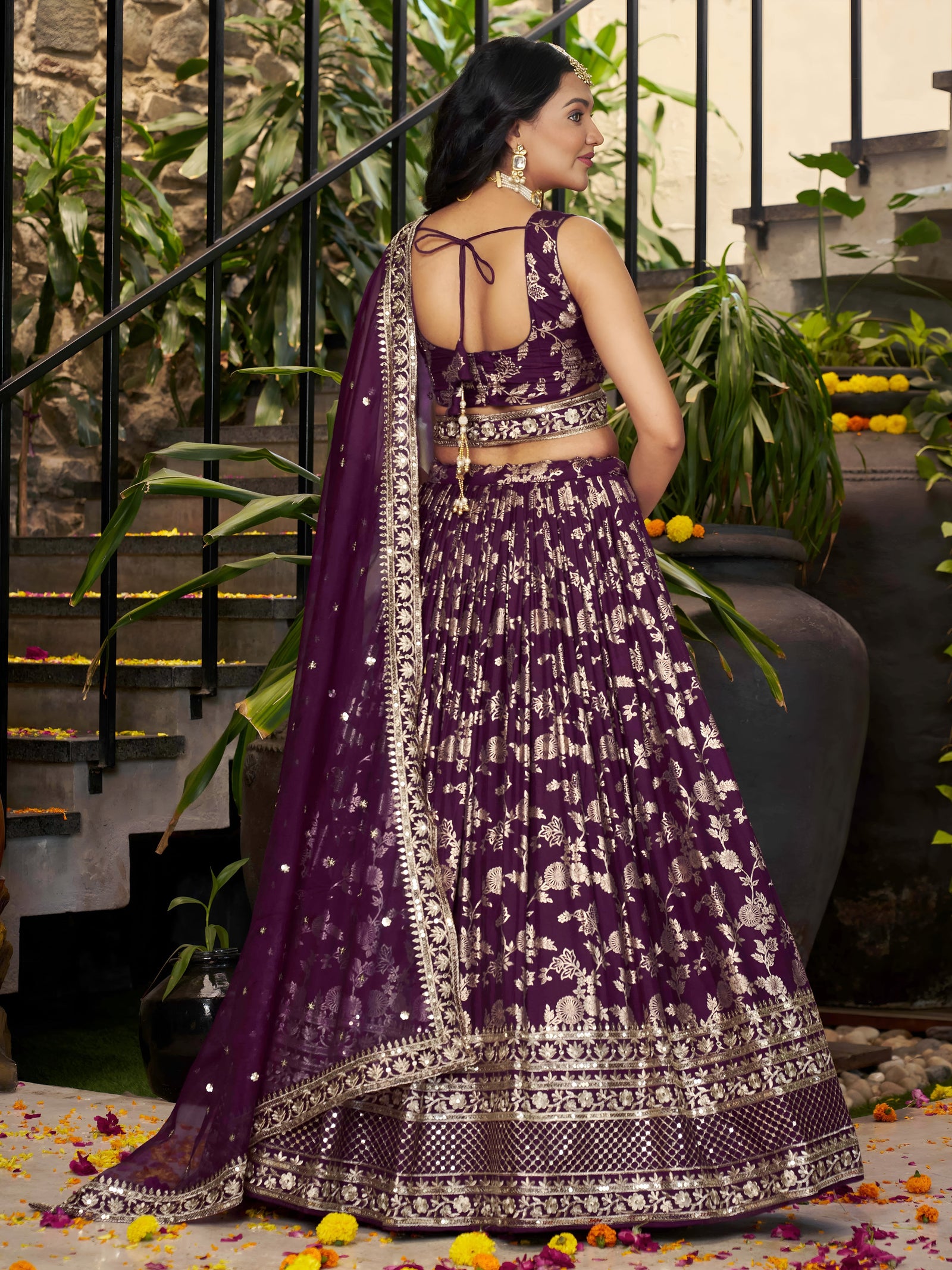 Wine Dola Silk Jacquard Embroidered Lehenga Choli Clothsvilla