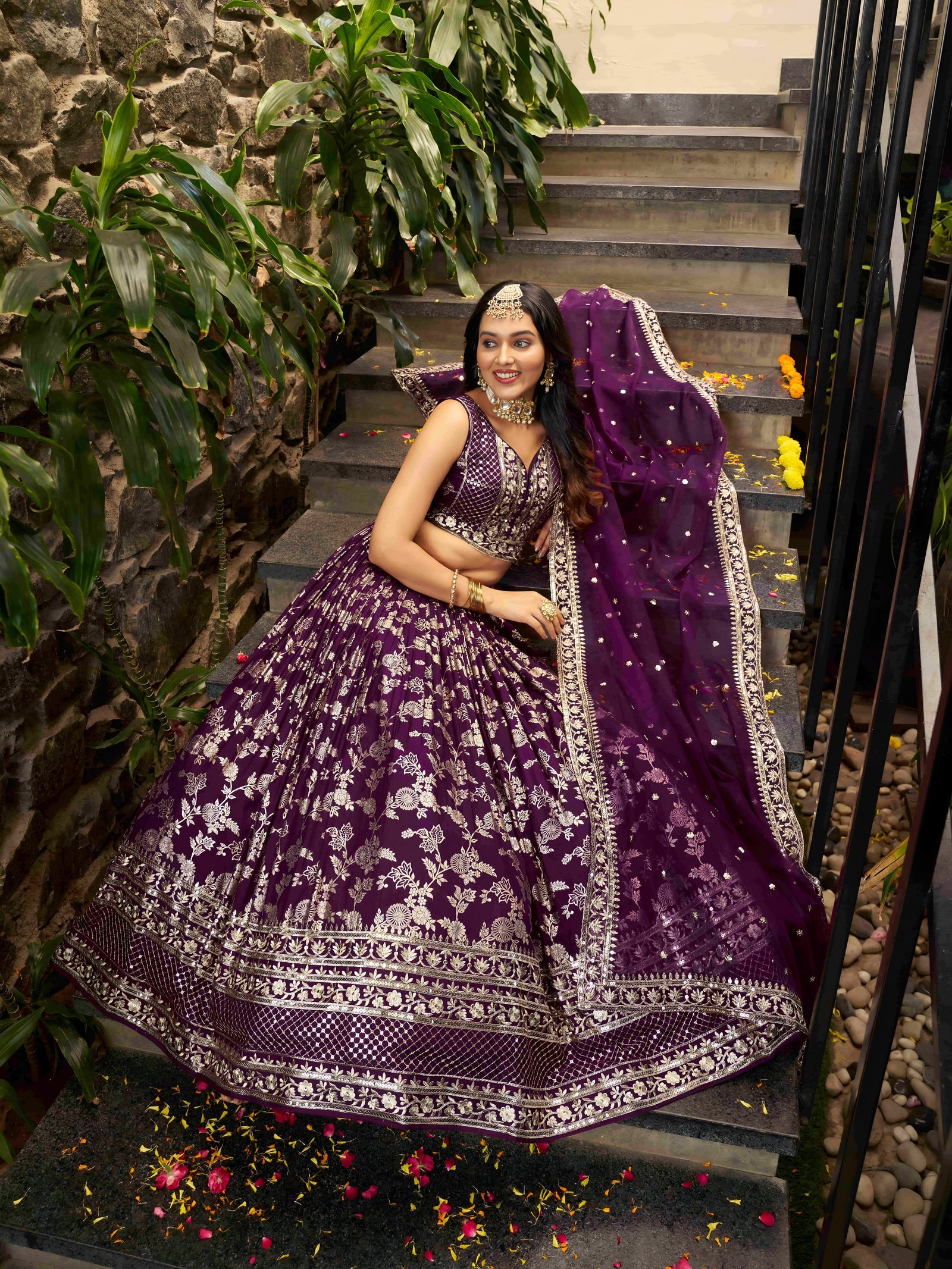 Wine Dola Silk Jacquard Embroidered Lehenga Choli Clothsvilla