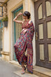Load image into Gallery viewer, Wine Elegant Bollywood Satin Printed Saree – Party &amp; Festive Wear ClothsVilla