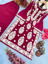 Load image into Gallery viewer, Wine Elegant Chikankari Designer Kurta &amp; Bottom Set – Perfect Ethnic Look ClothsVilla