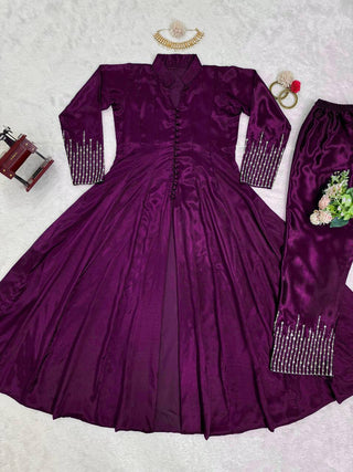 Wine Elegant Chinon Silk Ensemble – Perfect for Every Occasion! Clothsvilla