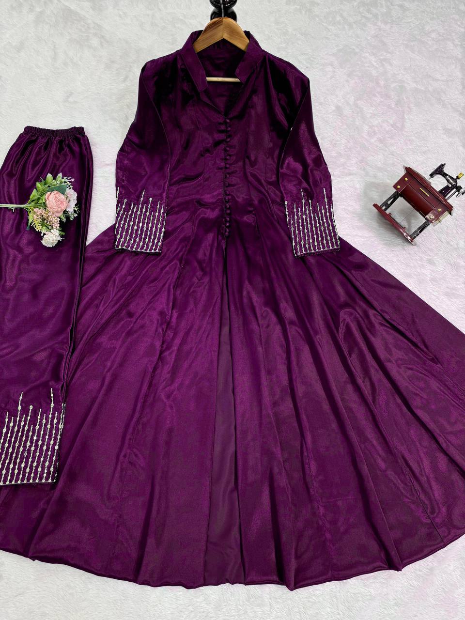 Wine Elegant Chinon Silk Ensemble – Perfect for Every Occasion! Clothsvilla