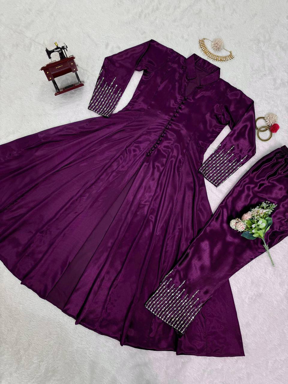 Wine Elegant Chinon Silk Ensemble – Perfect for Every Occasion! Clothsvilla