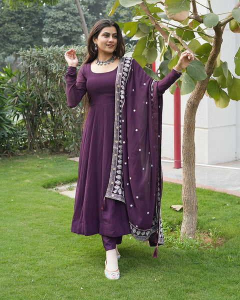 Wine Elegant Embroidered Anarkali Suit Clothsvilla Main image