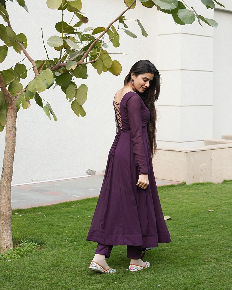 Wine Elegant Embroidered Anarkali Suit Clothsvilla