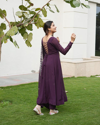 Wine Elegant Embroidered Anarkali Suit Clothsvilla