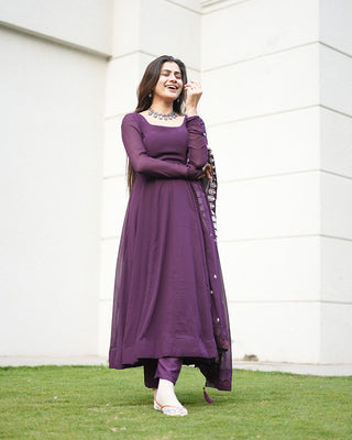 Wine Elegant Embroidered Anarkali Suit Clothsvilla