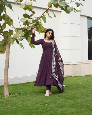 Wine Elegant Embroidered Anarkali Suit Clothsvilla