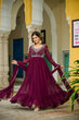Load image into Gallery viewer, Wine Elegant Faux Blooming Gown with Bead Embroidery &amp; Designer Lace Dupatta – Full-Sleeve Pan V-Neck Ensemble ClothsVilla