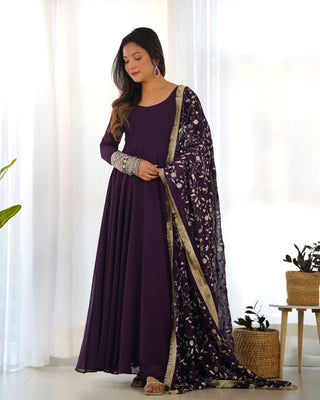 Wine Elegant Georgette Anarkali Gown Set – Festive & Wedding Ready