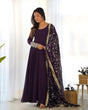 Load image into Gallery viewer, Wine Elegant Georgette Anarkali Gown Set – Festive &amp; Wedding Ready