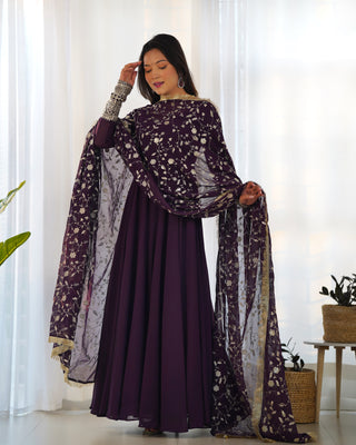 Wine Elegant Georgette Anarkali Gown Set – Festive & Wedding Ready