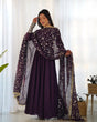 Load image into Gallery viewer, Wine Elegant Georgette Anarkali Gown Set – Festive &amp; Wedding Ready