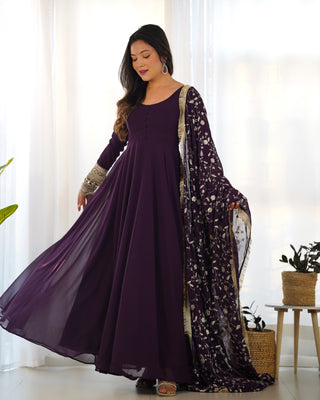 Wine Elegant Georgette Anarkali Gown Set – Festive & Wedding Ready