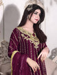 Load image into Gallery viewer, Wine Elegant Heavy Chinon Silk Embroidered Palazzo Set with Rivet Moti &amp; 5mm Sequin Work – Fully Stitched with Dupatta ClothsVilla
