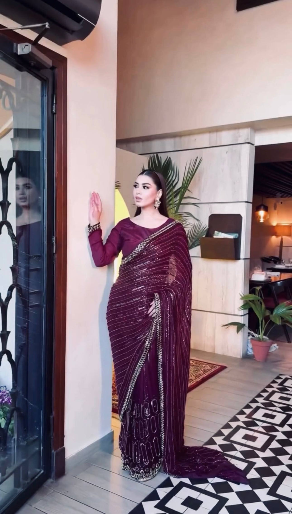 Wine Elegant Kasturi Silk Saree with Sequins & Thread Work ClothsVilla