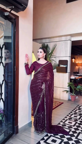 Wine Elegant Kasturi Silk Saree with Sequins & Thread Work ClothsVilla