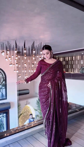 Wine Elegant Kasturi Silk Saree with Sequins & Thread Work ClothsVilla