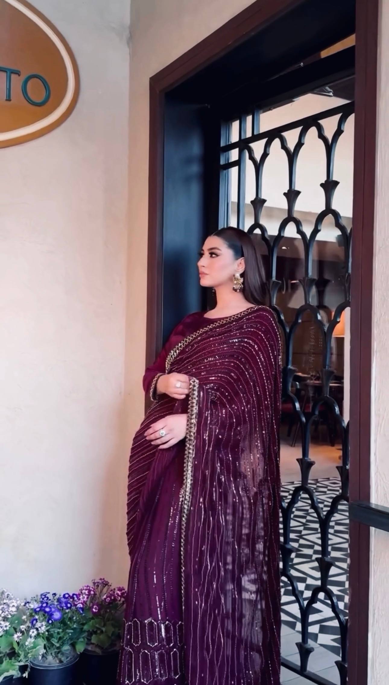 Wine Elegant Kasturi Silk Saree with Sequins & Thread Work ClothsVilla